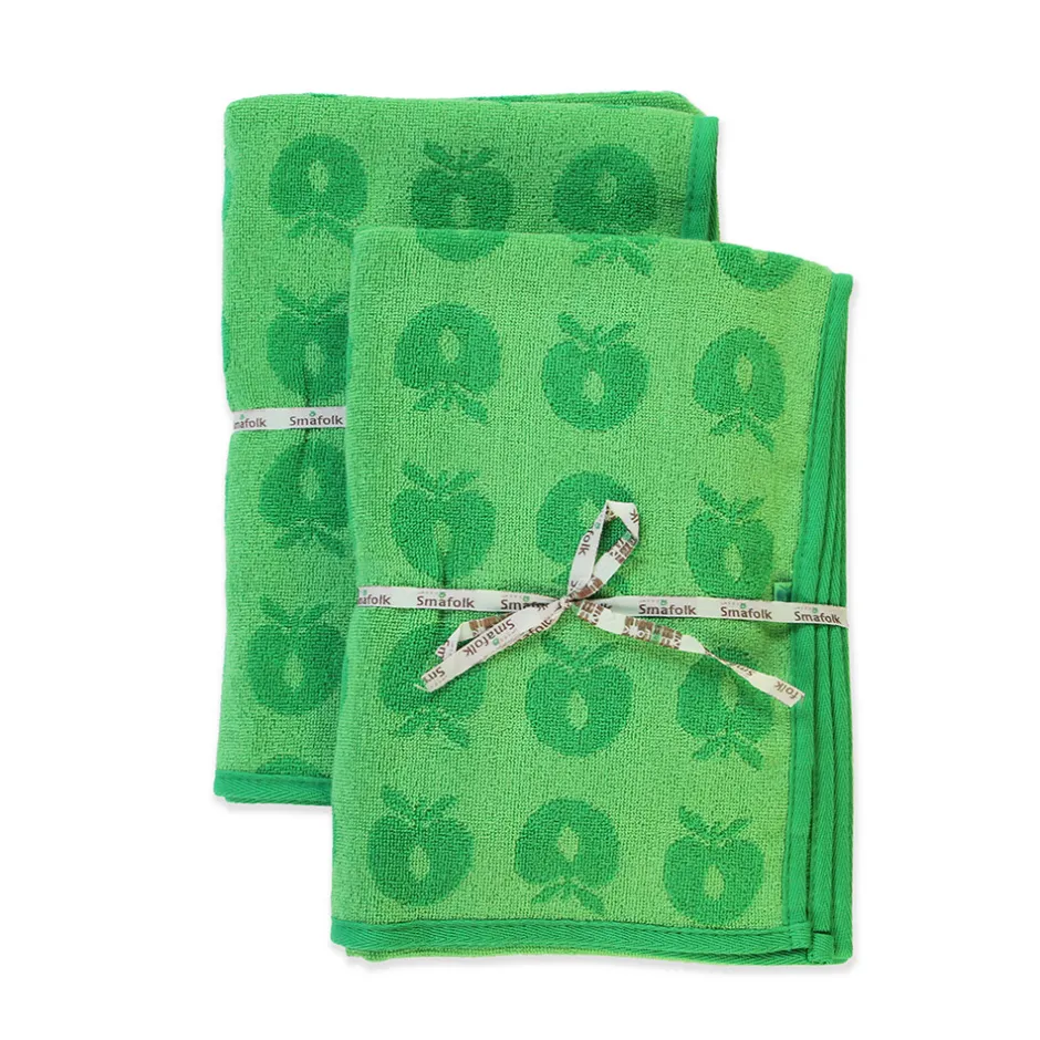 2 pak håndklæde 70x140 med æbler - Apple green Børn Badekåber & Håndklæder