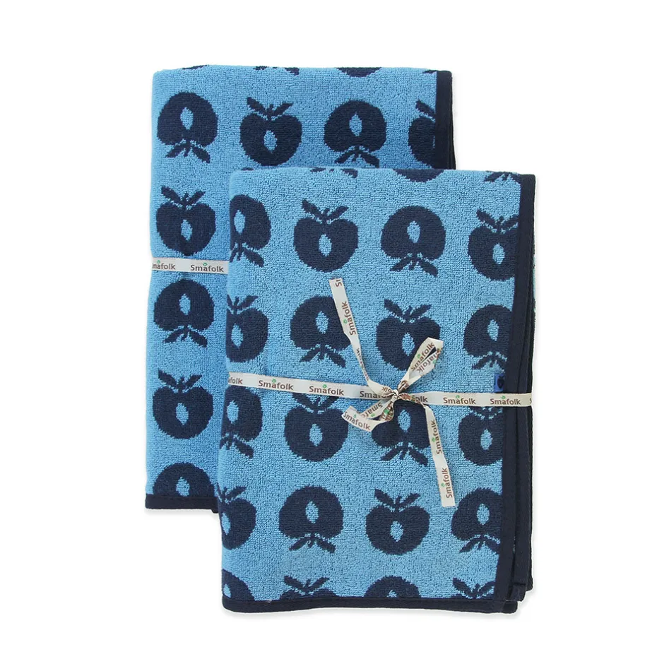 Best 2 pak håndklæde 70x140 med æbler - Blue Børn Badekåber & Håndklæder