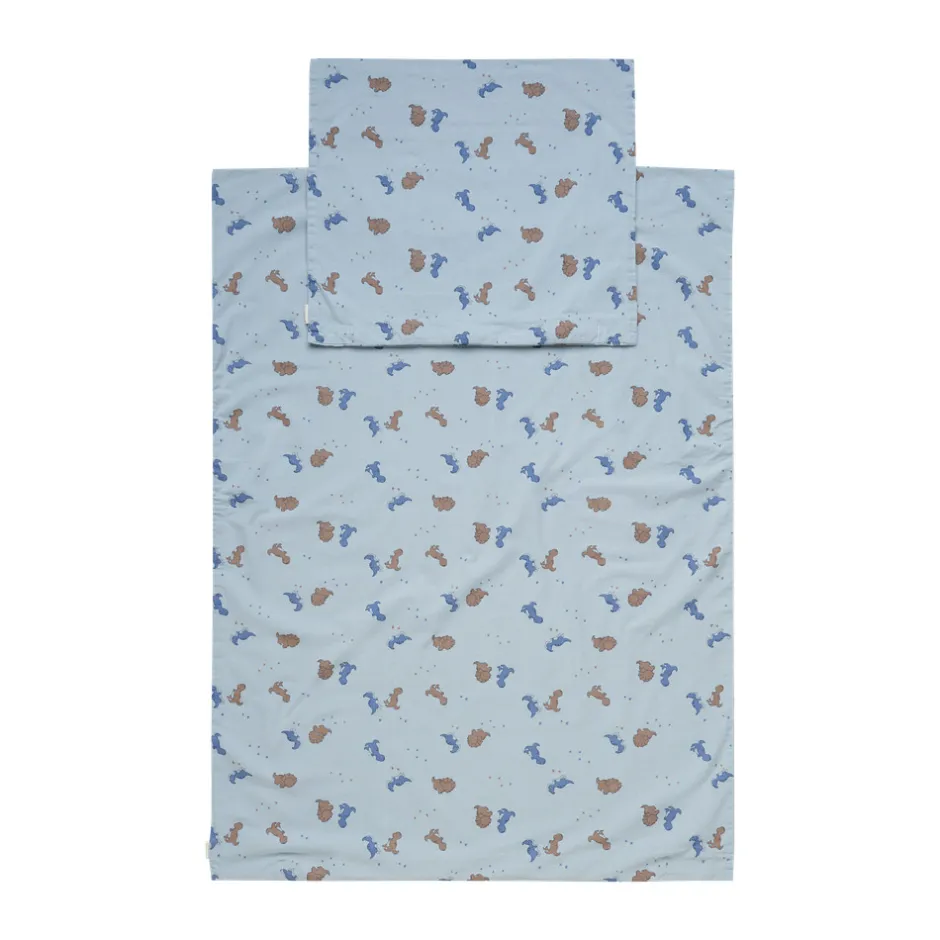 Discount Baby Sengetøj 70x100, Dino Blue Fog Børn Sengetøj