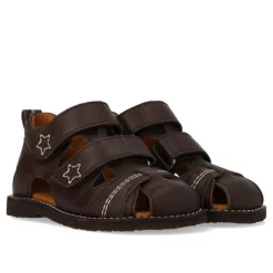 Online Begynder sandal med velcrolukning - Dark Brown Sandaler Med Lukket Tå|Begyndersandaler