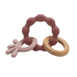 Outlet Biderangle i silikone med blæksprutte og træ vedhæng Bideringe & Rangler