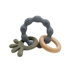 Hot Biderangle i silikone med blæksprutte og træ vedhæng Bideringe & Rangler