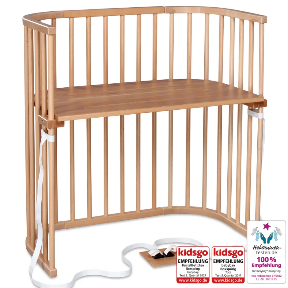 New Boxspring bedside crib - natural varnished Børn Side By Side Senge