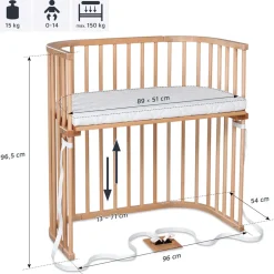 New Boxspring bedside crib - natural varnished Børn Side By Side Senge