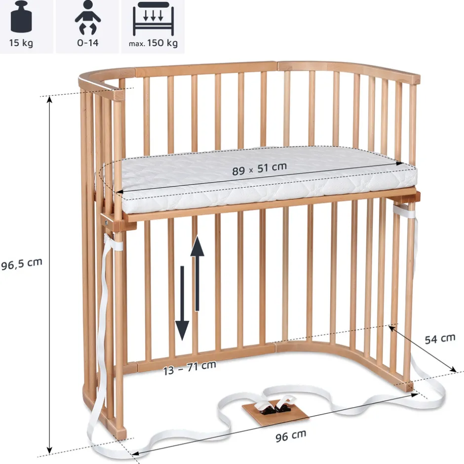 New Boxspring bedside crib - natural varnished Børn Side By Side Senge