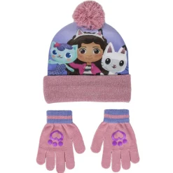 Hot 2-Delt Hue og vante sæt - Gabby's Dollhouse - LRØD/LILLA Luffer & Vanter|Elefanthuer & Huer