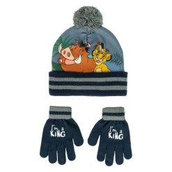 Best 2-Delt Hue og vante sæt - Lion King - GRÅ/BLÅ Luffer & Vanter|Elefanthuer & Huer