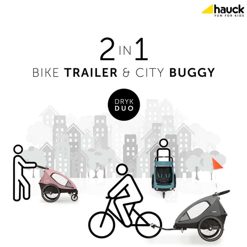 New Dryk duo cykelanhænger - melange grey Søskende/Tvillingevogne|Cykelvogne