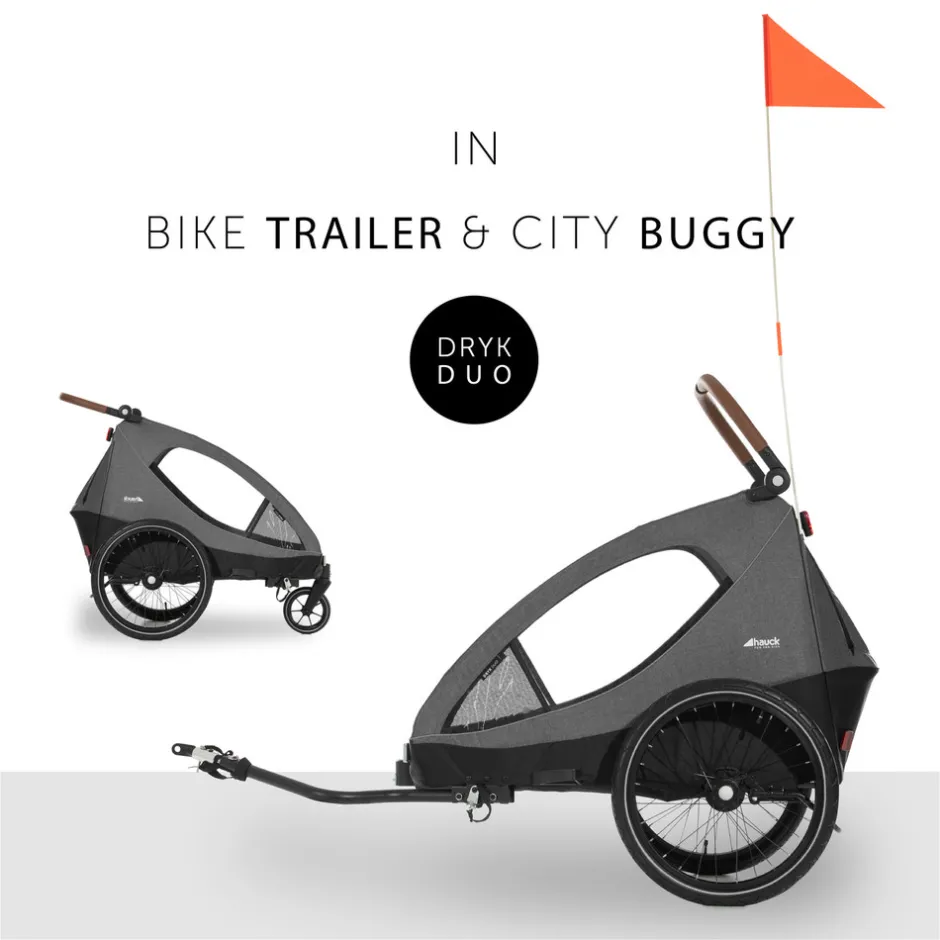 New Dryk duo cykelanhænger - melange grey Søskende/Tvillingevogne|Cykelvogne