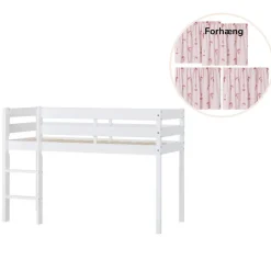 New ECO Comfort halvhøj seng hvid, med forhæng rød Børn Pakkeløsninger