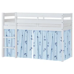 Discount ECO Comfort halvhøj seng hvid, med forhæng blå Børn Pakkeløsninger|Juniorsenge