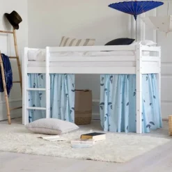 Discount ECO Comfort halvhøj seng hvid, med forhæng blå Børn Pakkeløsninger|Juniorsenge