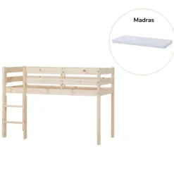 Clearance ECO Comfort halvhøj seng med madras - 70x160 cm. - natur Børn Pakkeløsninger|Juniorsenge
