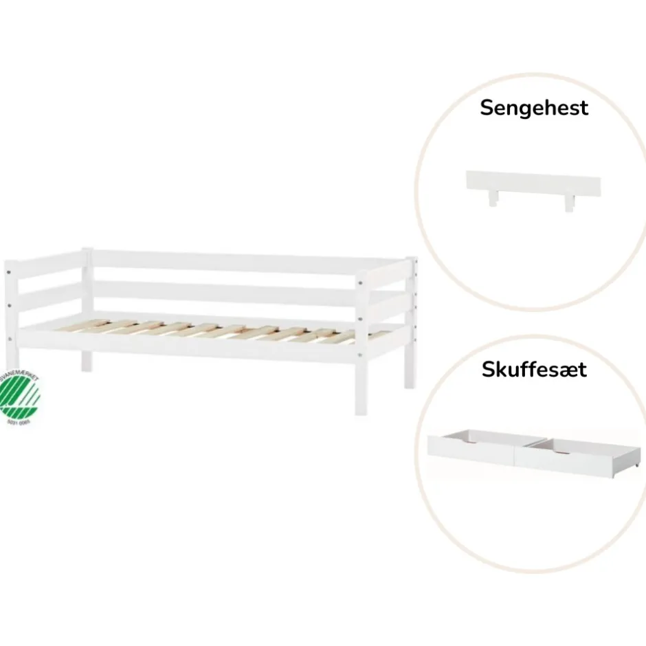 Hot ECO Comfort Juniorseng hvid, med sengehest og skuffesæt Børn Pakkeløsninger|Juniorsenge