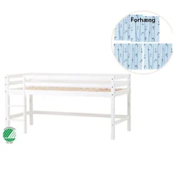 Clearance ECO Dream Halvhøj seng (delbar) hvid 90x200, med forhæng blå Børn Pakkeløsninger|Juniorsenge