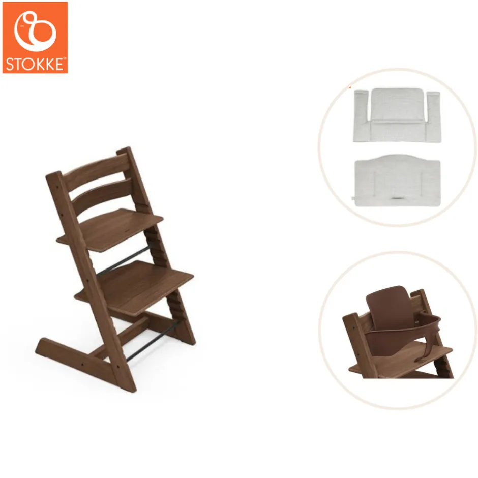 Discount Højstol inkl. babysæt og hynde - eg warm brown Børn Højstole Med Tilbehør