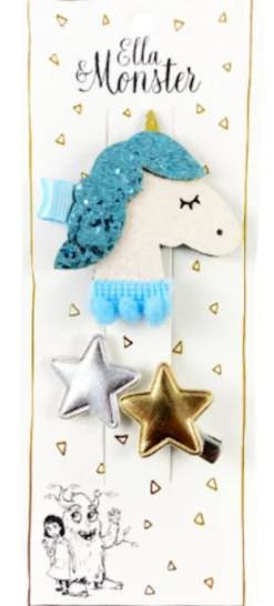 Hårclips Big Romantic Unicorn Star Blue Festtøj & Tilbehør