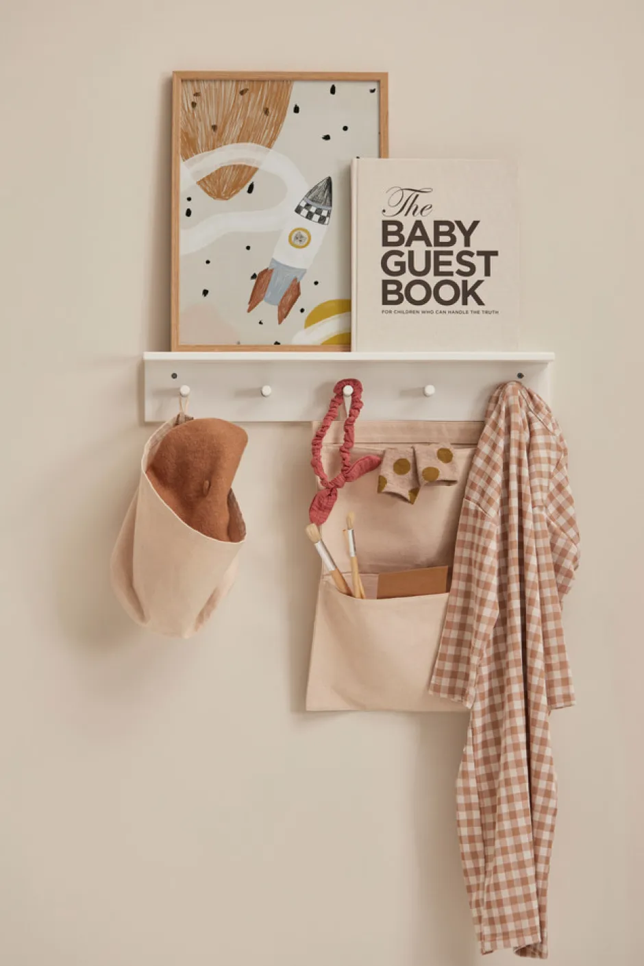 New Hylde med knager - hvid FSC® Børn Knager|Hylder