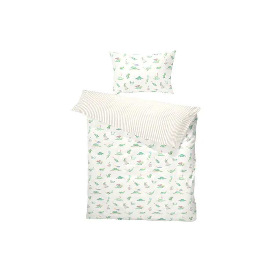 Hot Junior sengetøj, Dino Green/Beige 100x140 cm Børn Sengetøj