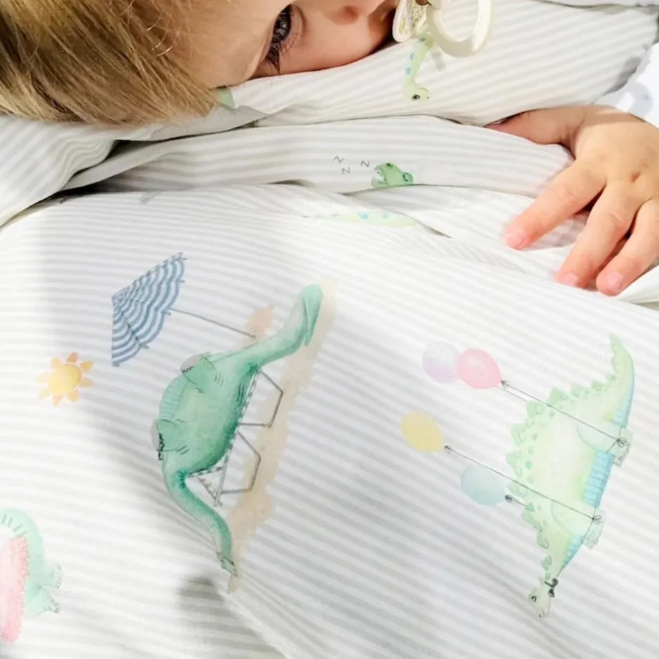 Hot Junior sengetøj, Dino Green/Beige 100x140 cm Børn Sengetøj