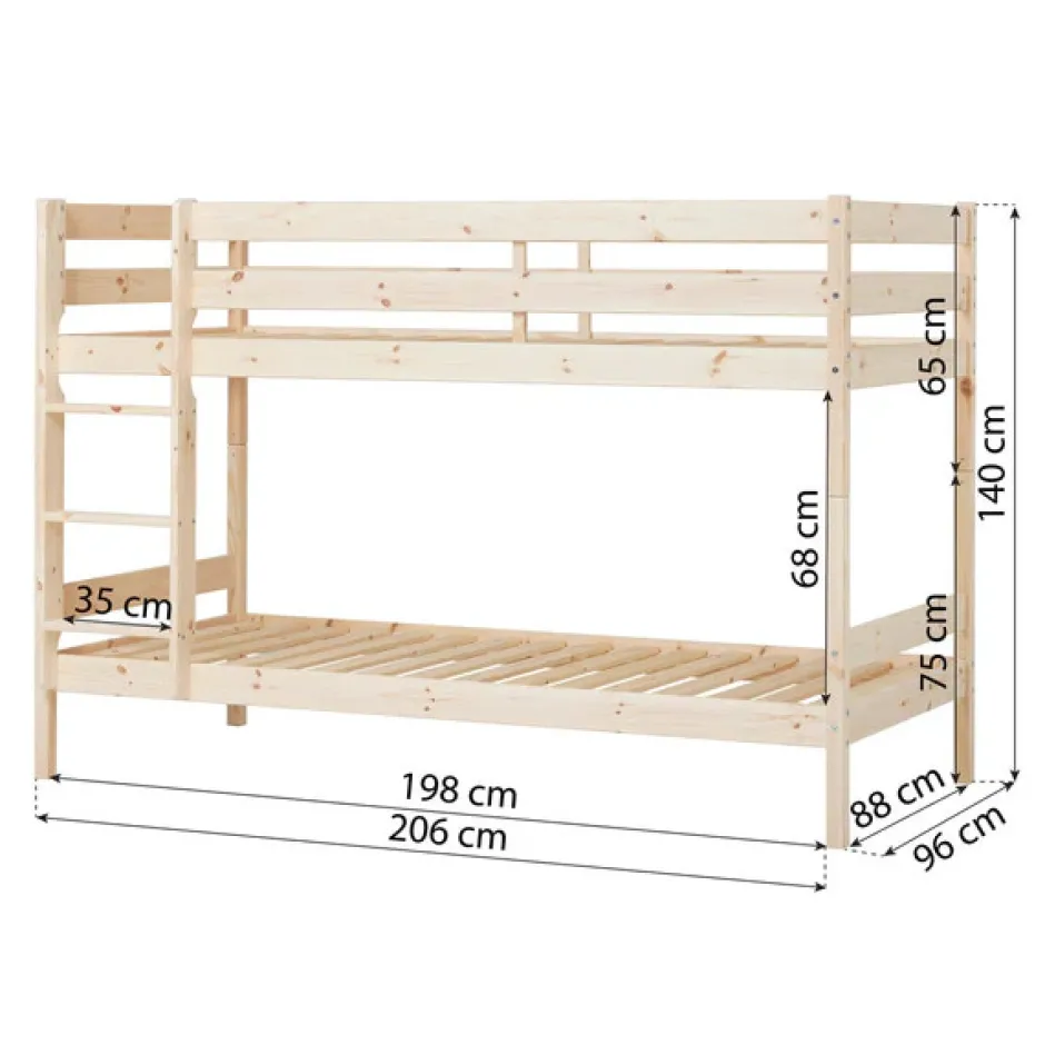 Køjeseng inkl. bund, Eco comfort 90x200 cm. - Natur Børn Juniorsenge