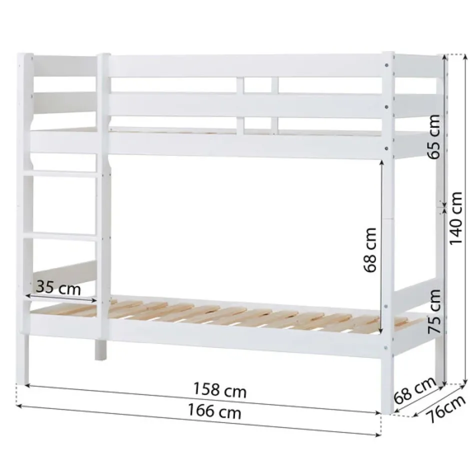 Hot Køjeseng inkl. bund, Eco comfort 70x160 cm. - Hvid Børn Juniorsenge