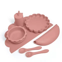 Sale Komplet spisesæt i silikone, terra cotta, 7 dele Service