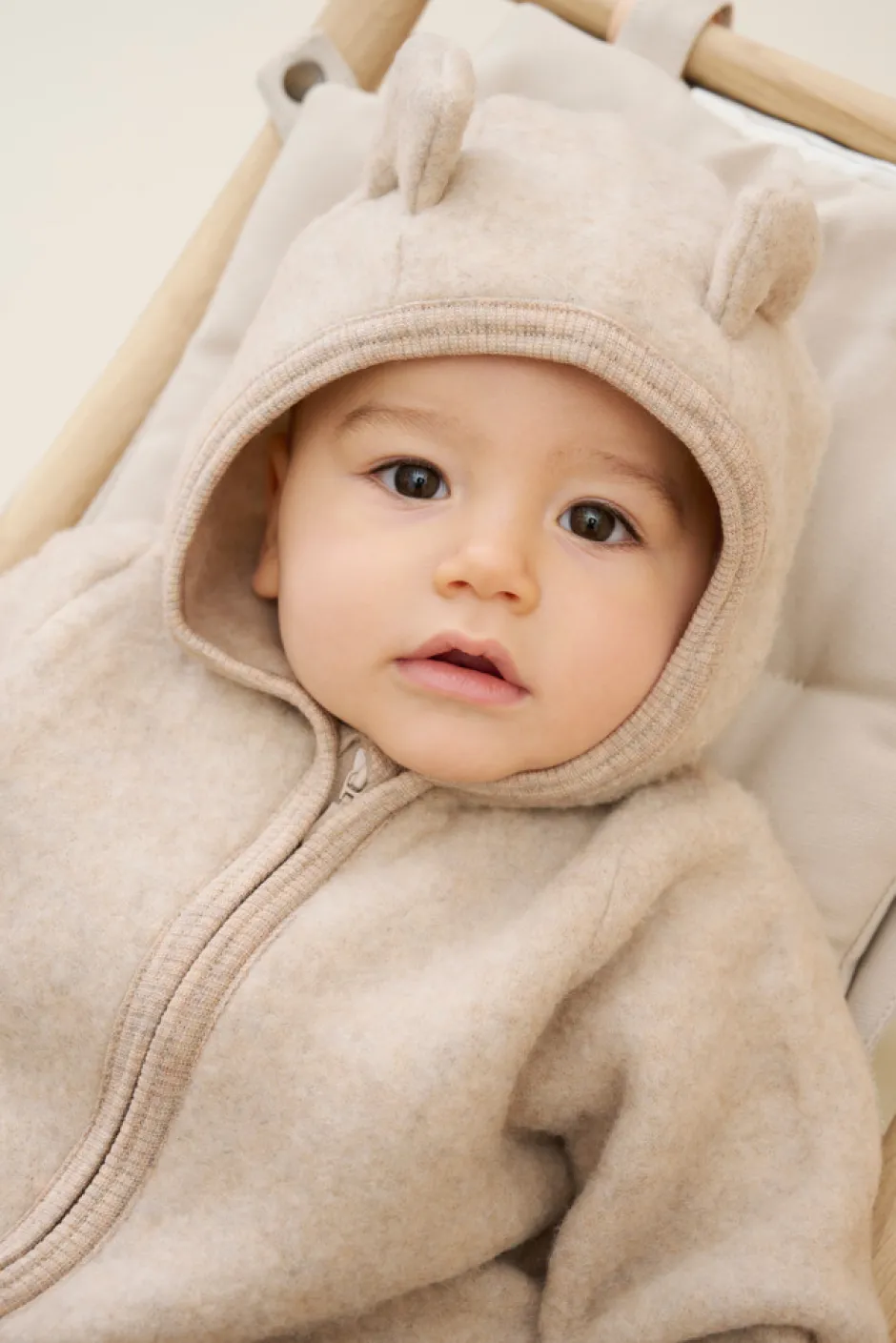 Clearance Køredragt Ører Uld Fleece - Camel Melange Ulddragter