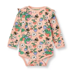 Clearance Langærmet body med jordbær - 536 Bodystocking Langærmet