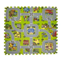 Online Legegulv med vej og by skum. 9 felter Legegulve & -Tæpper