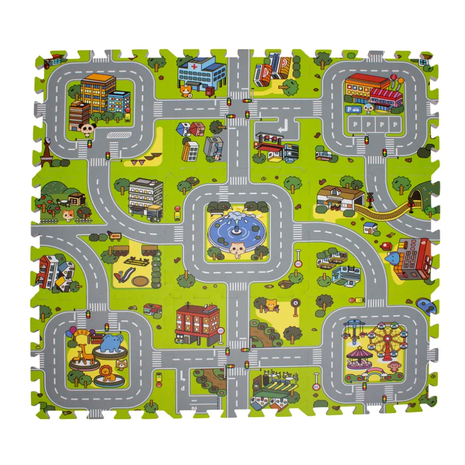 Online Legegulv med vej og by skum. 9 felter Legegulve & -Tæpper