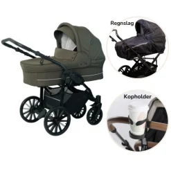 New Nordic Lux inkl. regnslag og kopholder - Dusty olive Barnevognspakker