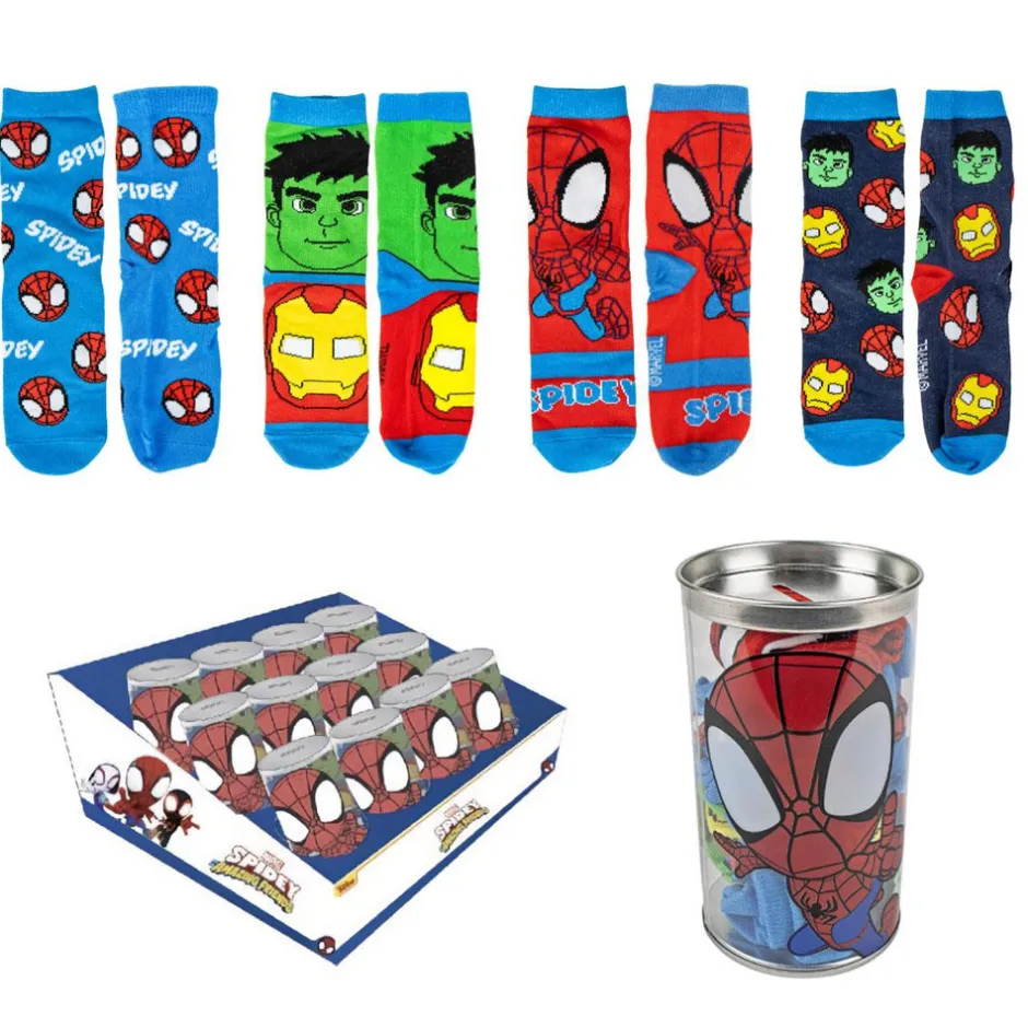 4-pak strømper i sparegris - Spidey - BLÅ/MIX Strømper|Multipack