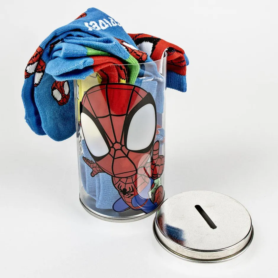 4-pak strømper i sparegris - Spidey - BLÅ/MIX Strømper|Multipack