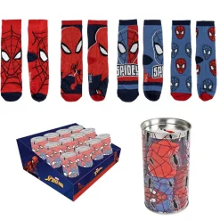Clearance 4-pak strømper i sparegris - Spiderman - RØD/BLÅ Strømper|Multipack