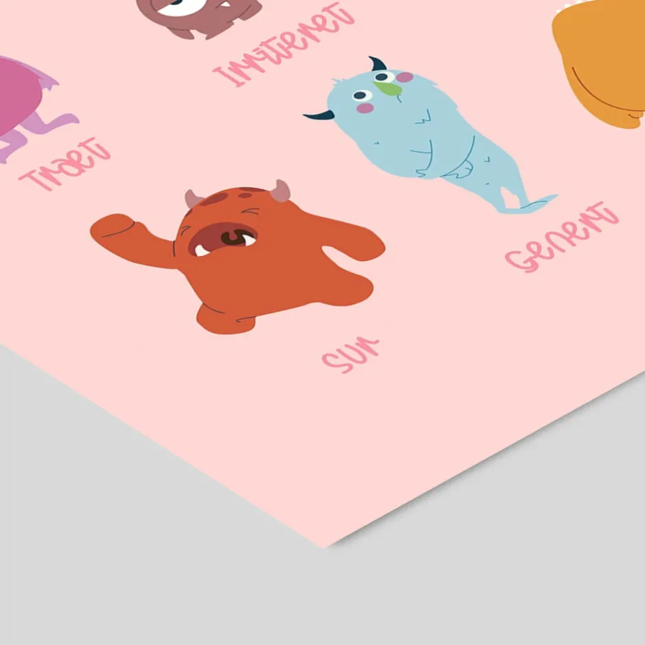 New Plakat - De Tolv Følelser Pink 50x70 Børn Plakater