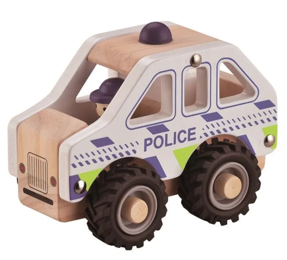 Sale Politibil i træ m. gummihjul Legetøjsbiler