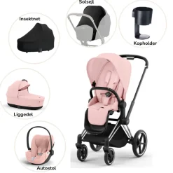 Priam pakke - peach pink/chrome black PLUS Kombivognspakker
