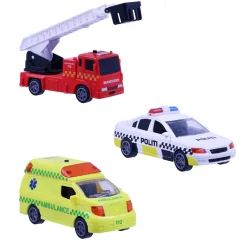 Redningskøretøjer 3stk m/pullback, lys og lyd Legetøjsbiler