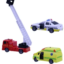 Redningskøretøjer 3stk m/pullback, lys og lyd Legetøjsbiler