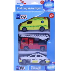 Redningskøretøjer 3stk m/pullback, lys og lyd Legetøjsbiler