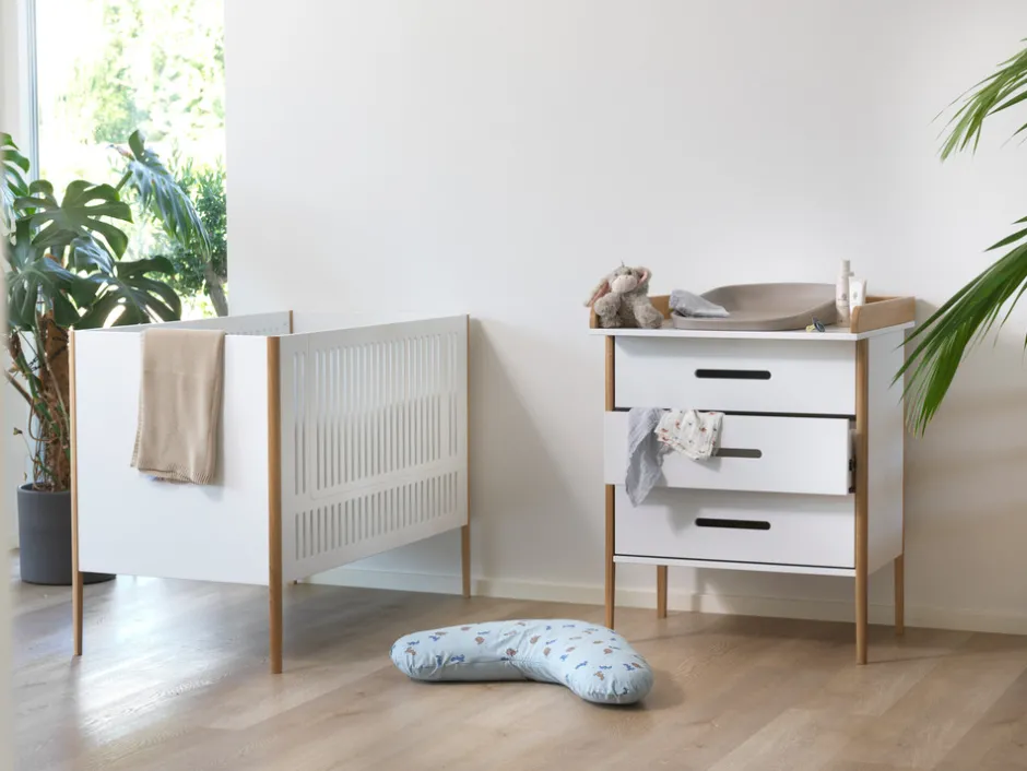 Discount Spoke puslekommode - Hvid/Eg Børn Pusleborde|Pusleborde