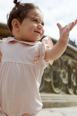 Best Stribet romper m. hjerte broderi - DUSTY ROSE Bodystocking U. Ærmer