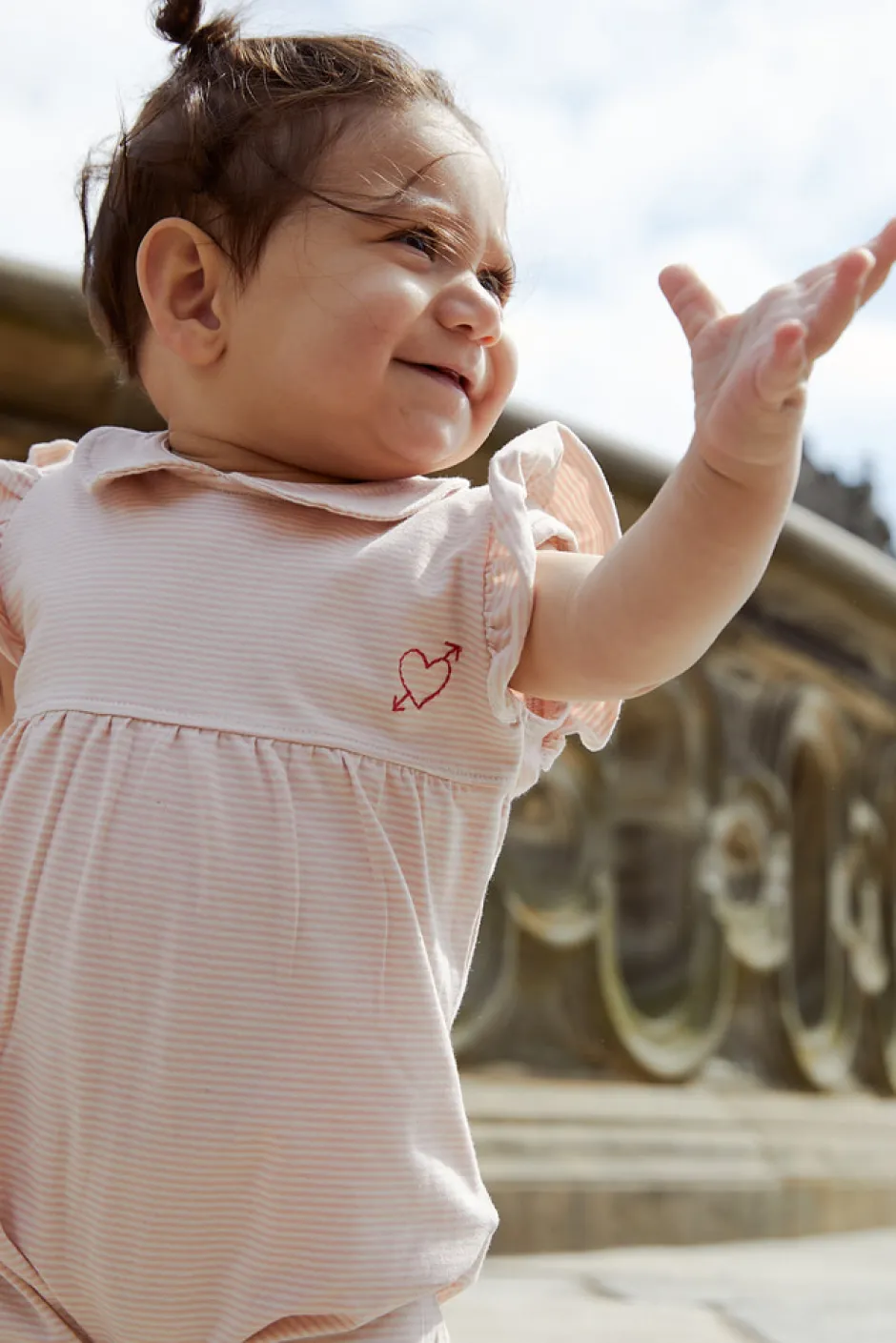 Best Stribet romper m. hjerte broderi - DUSTY ROSE Bodystocking U. Ærmer