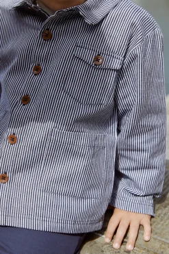 Sale Stribet twill jakke med lommer - NAVYSTRIPE Skjorter