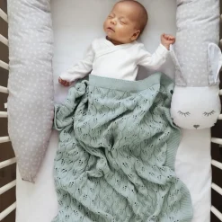 Striktæppe, bomuld, ECO - Sage green Børn Tæpper