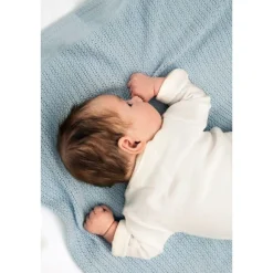 Striktæppe, bomuld, lyseblå Børn Tæpper