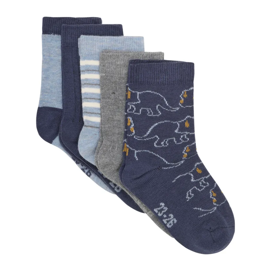 Strømpe m. mønster (5-pak) - Blue melange Strømper|Multipack