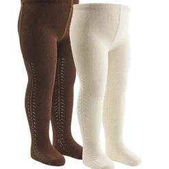 Online Strømpebukser med hulmønster 2-pak - Bark/ Balsam cream Strømpebukser