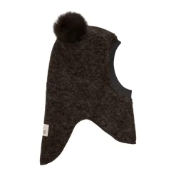 Outlet Uld Alpaca Balaclava Pompoms - Dark brown melange Elefanthuer & Huer|Uldhuer, Uldvanter & Uldfutter